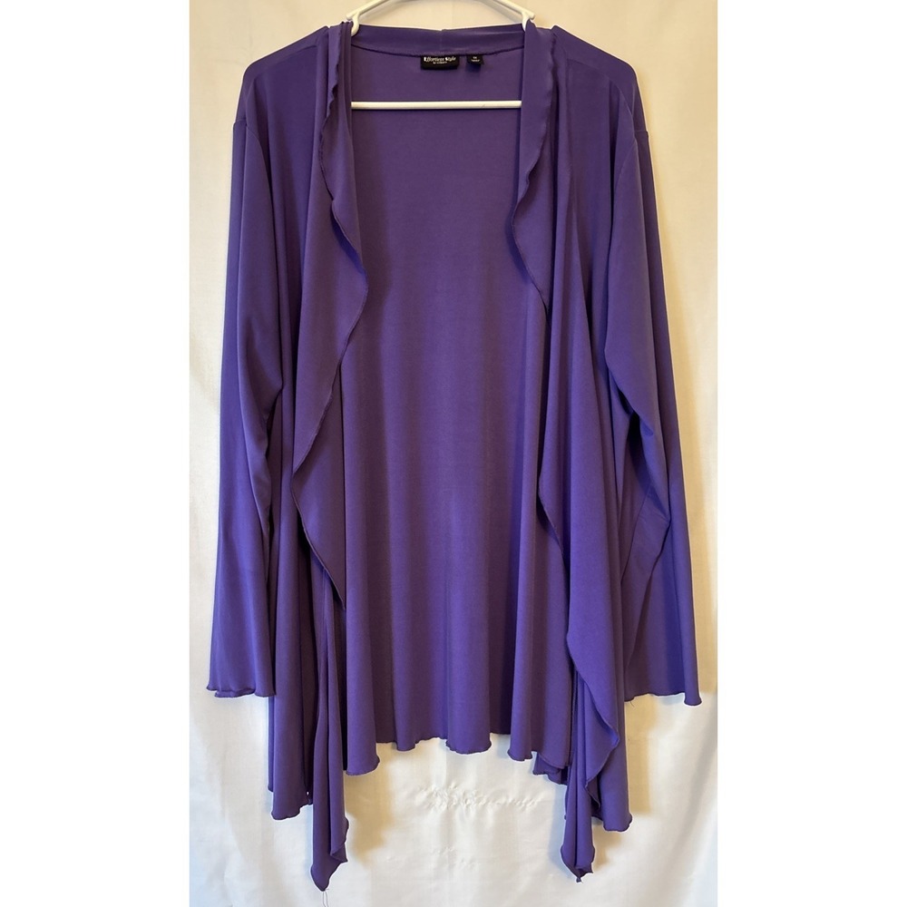 Purple Open Front Cardigan Boho Lagenlook Cascading Ruffles L Sleeve Drapey 1X